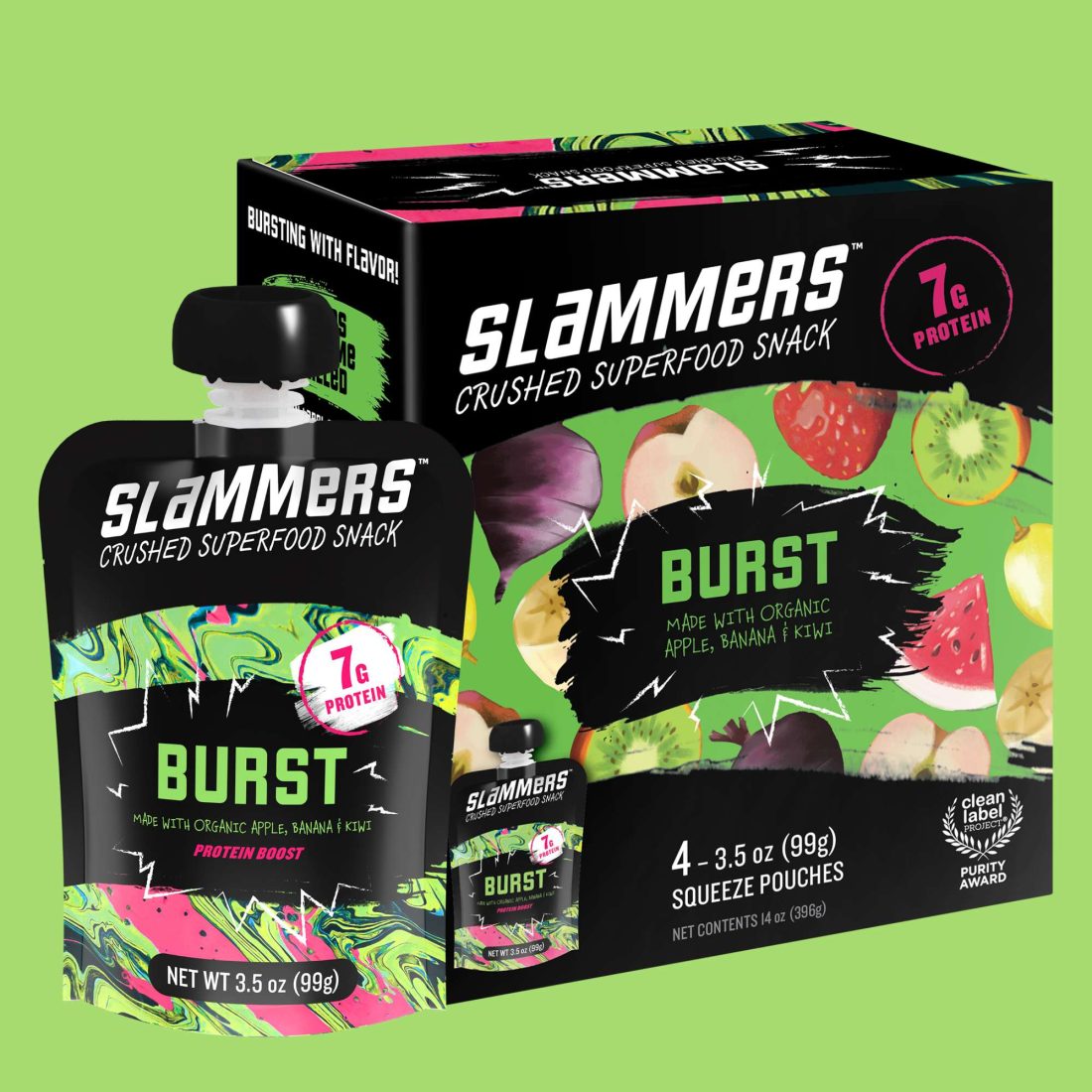 Slammers Burst pouch with box_green background